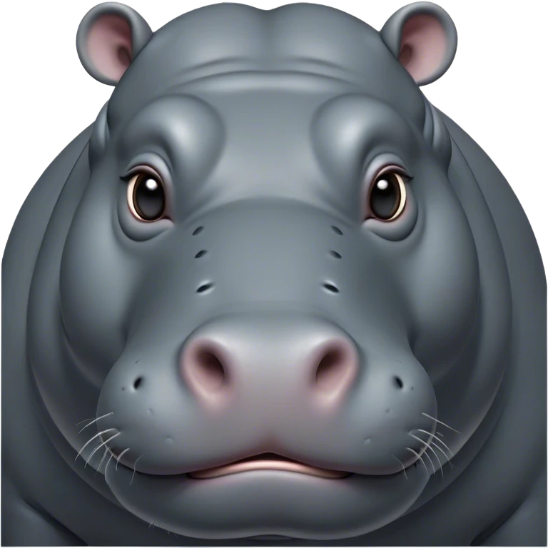 Cinematic Noble Hippo Portrait Emoji, Poised and regal, with a massive, robust build and a smooth, well-groomed slate-gray hide, deep-set soulful eyes, Simplified yet sharp and sophisticated features, highly detailed, glowing with a soft, dignified glow, high shine, intelligent and calm, stylized with an air of riverine majesty, focused and attentive, soft glowing outline, capturing the essence of a watchful and confident water-dweller, so majestic it feels as though it could lumber out of the screen with effortless authority! emoji