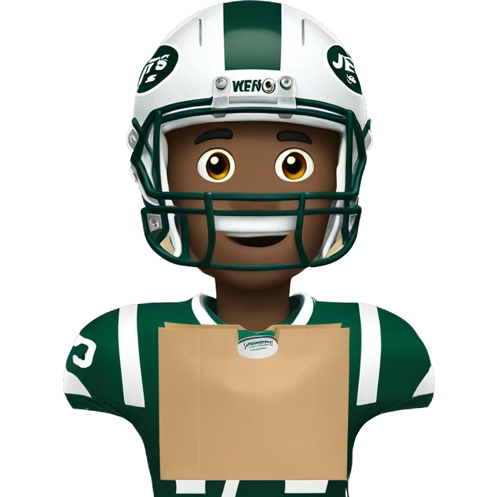 Jets football player with paper bag over head  with eyes holes cut out  emoji