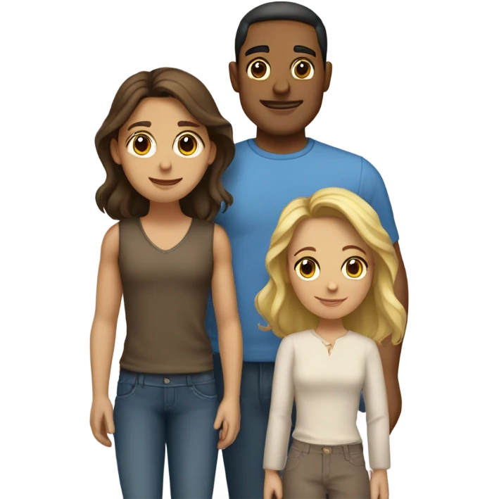 Puerto rican beard short brown hair  husband with blond long hair wife and brown long hair daughter Family  emoji