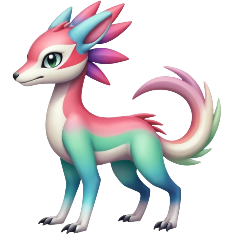 Colorful gradients-colored Meloetta-Sergal-Palkia-hybrid-fusion-Fakémon-creature, full body emoji