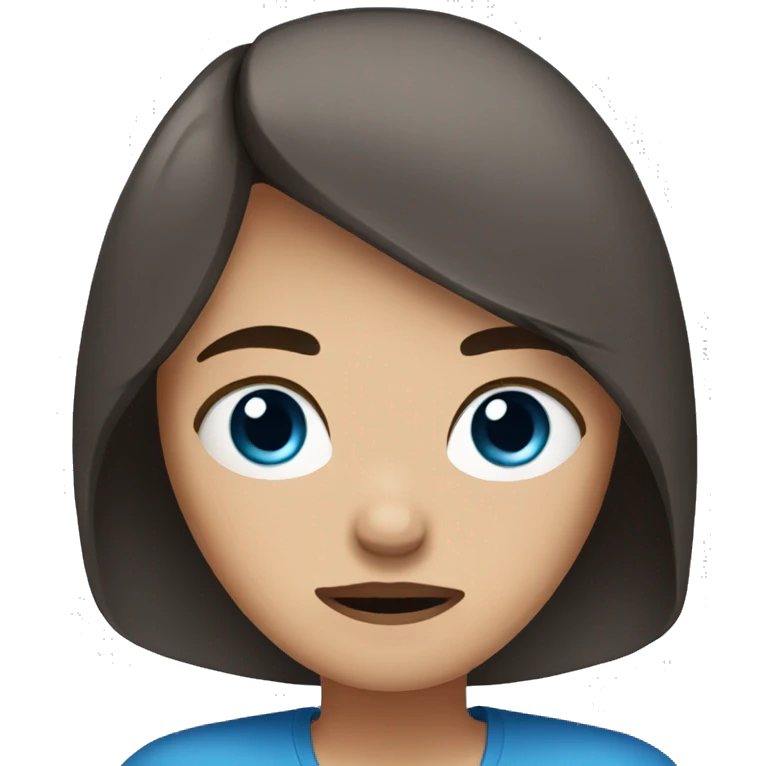 woman with dark brown straight hair and blue eyes crying emoji