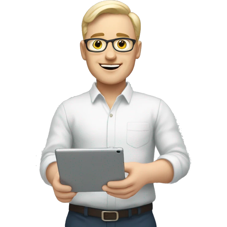 a white-skinned Personal mentor for the development of soft skills with a tablet in his hands emoji
