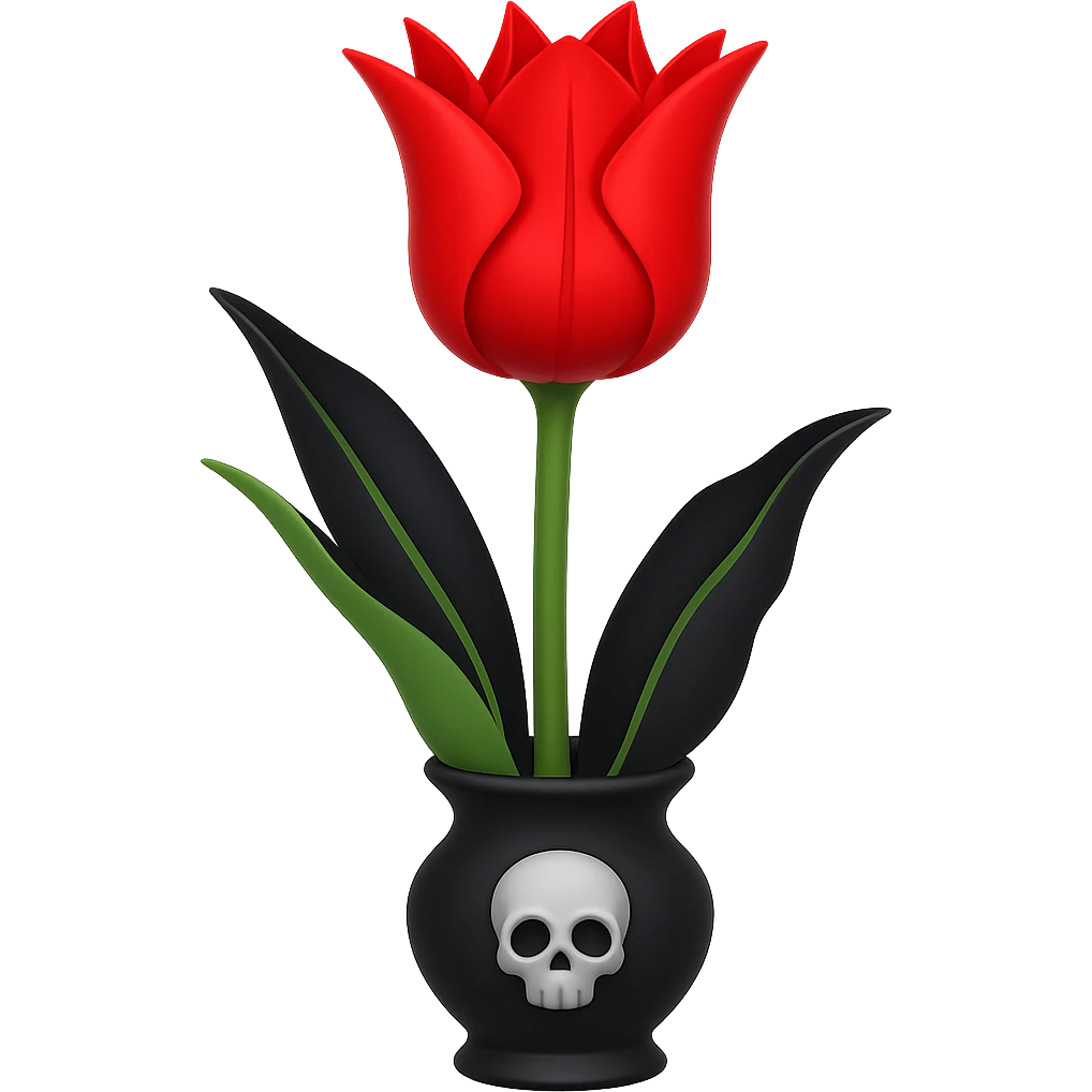 Add a gothic vase under the goth tulip in the style of apple emojis, keeping the background transparent. The style should mimic the apple emoji aesthetic with clean, colorful, and smooth shading typical of apple emojis. emoji