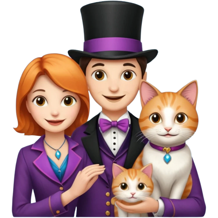magician couple and their pet cat emoji