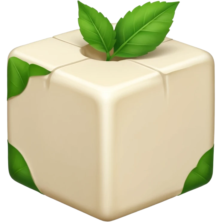 Tofu avec une feuille verte dessus et le cube tout en blanc sans le cercle en bas ni la fourchette emoji