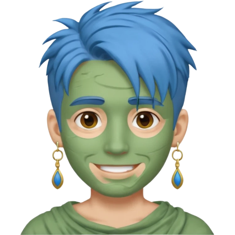 messy green clay mask man with earrings and blue hair emoji