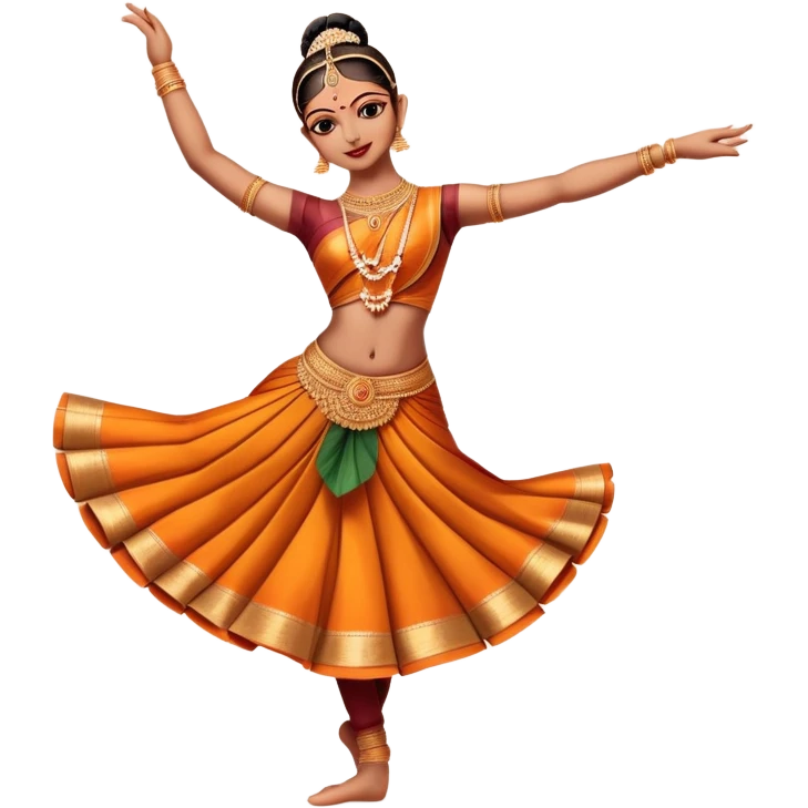 cinematic-realistic-bharatanatyam-dance-emoji,-depicted-as-an-elegant-classical-indian-dance-performance-with-graceful-poses,-intricate-costumes,-and-expressive-hand-gestures,-rendered-with-rich-textures-and-warm-dramatic-lighting, single dancer emoji