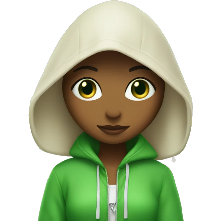 Green eyes girl in hood under palm tree and engagement ring emoji