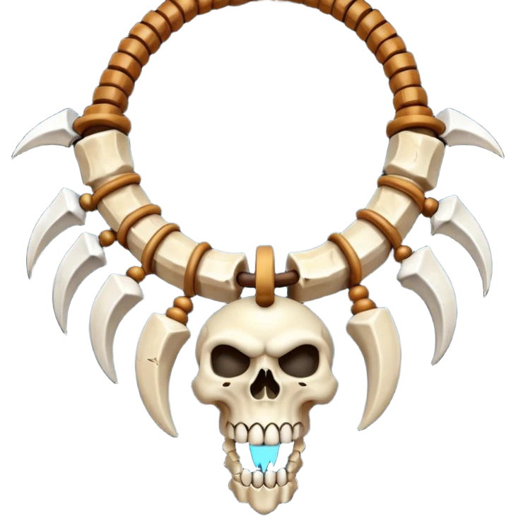 barbarian necklace object icon, necklace made of bones and fangs, rugged tribal jewelry, 3D cartoon, mobile game icon style, centered, clean background, no text, no watermark emoji