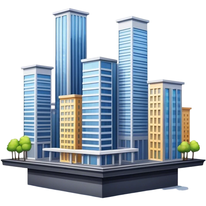 Buildings placed on a platform, standing together in a structured arrangement emoji