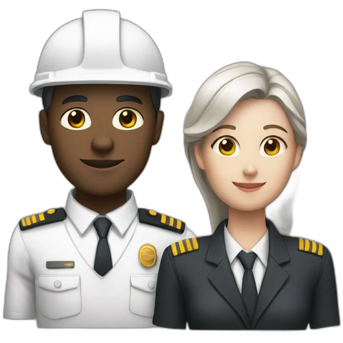 two architects a man and a woman in a uniform, dark and white skin emoji
