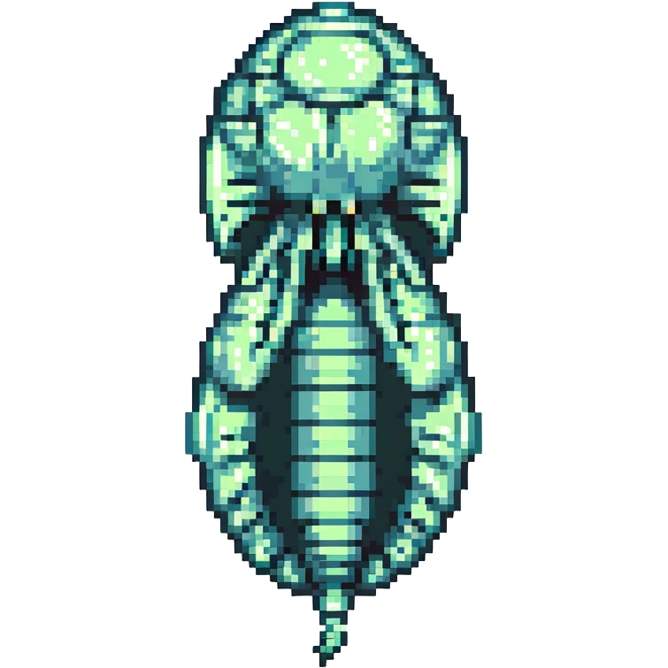 MRI parasitic embryo, digital, fetal small shape in otherworldly bubble, eerie, horror, pupa, crystalis, in-utero, sea-life, crustaceanoid, photorealismm siphonophore, polyp emoji