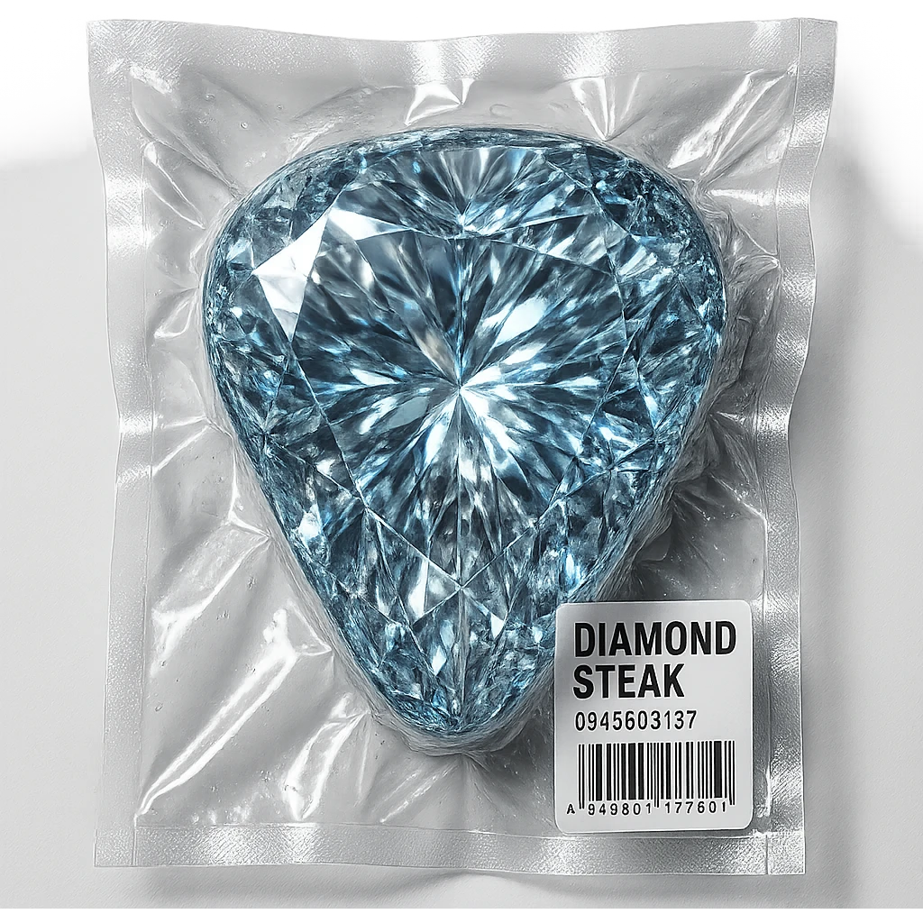 meat steak made of diamond, glossy and puffy emoji