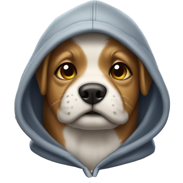 Dog wearing hoodie with a cap emoji