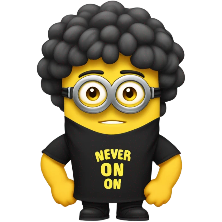 A buff minion wearing a black t shirt top with the words “never goon” on the shirts chest area emoji