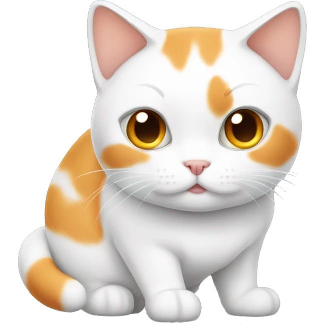white and orange cat, fat and adorable. Full body emoji
