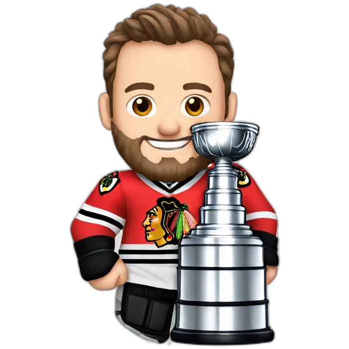 Jonathan Toews holding the Stanley Cup with beard emoji