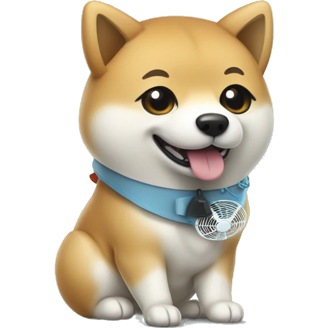 a cute shiba inu holds a miniature electric fan. emoji