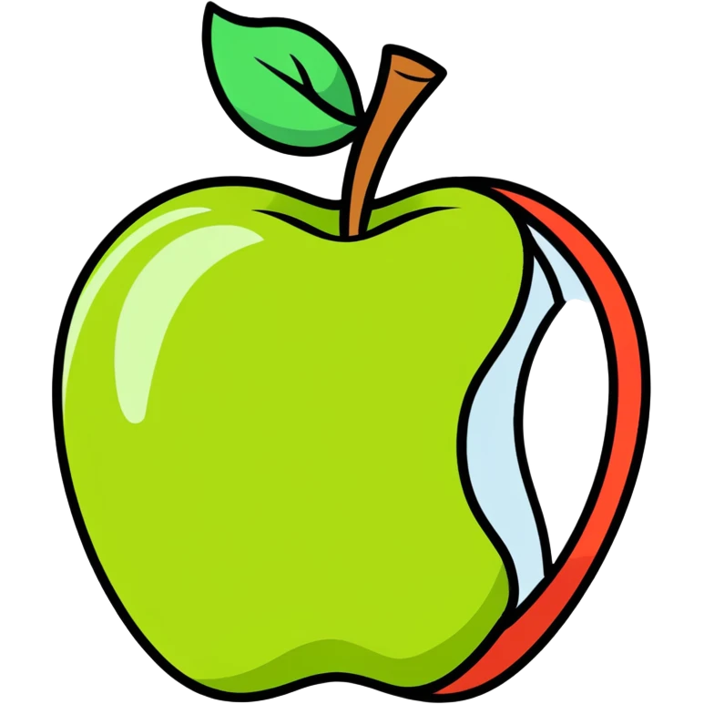 bitten apple, cartoonish sticker style emoji