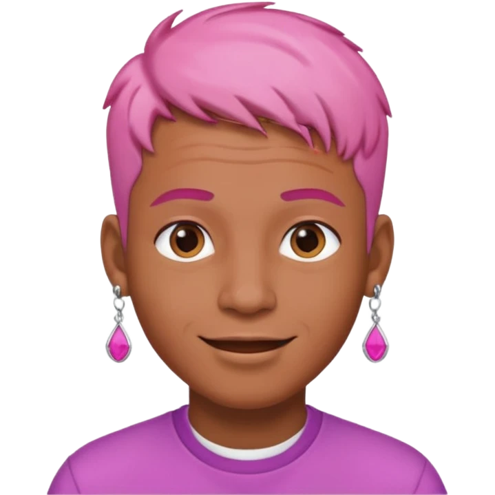 cheerful man with brown skin, short pink hair, two earrings, cool vibe, iOS emoji style emoji