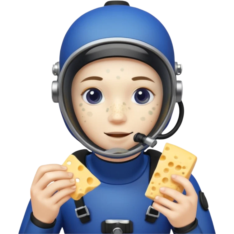 Scuba diver white face with freckles eating blueberries and cheese emoji