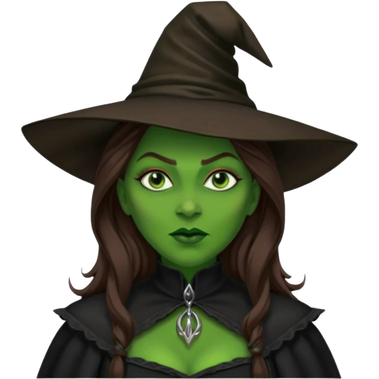 Wicked Witch of the West from The Wizard of Oz with green skin, long brown hair, black outfit emoji