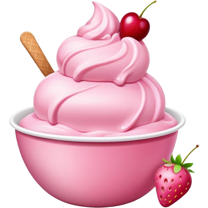 strawberry ice cream in a bowl, pink ice cream with a cherry on top emoji