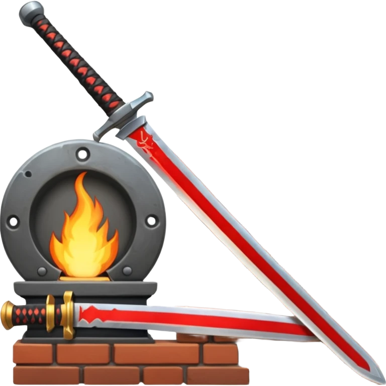 A samurai sword and a forge emoji