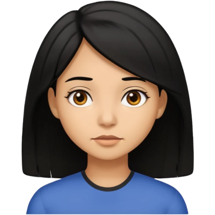 emoji of a light brown skinned female with shoulder length black hair, neutral expression emoji