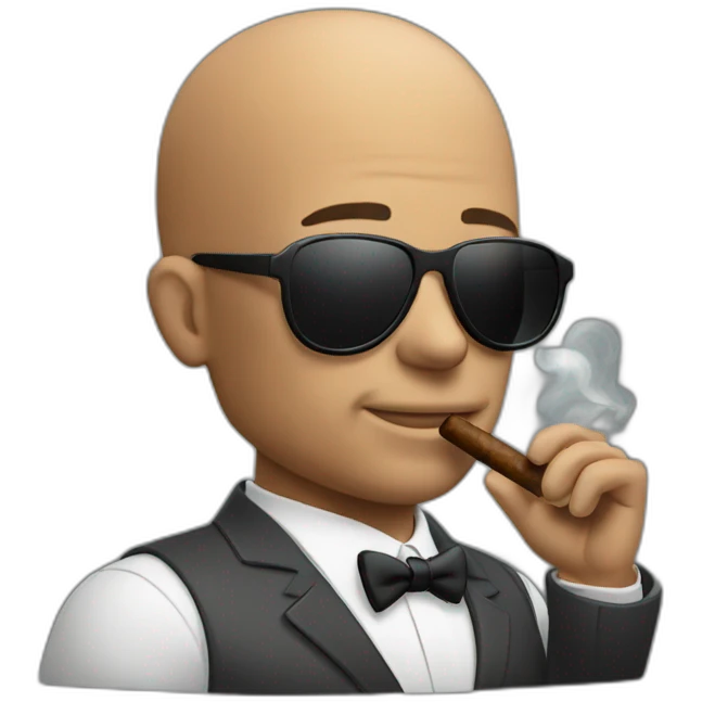 Bald man smoking Cuban cigar with suit and sunglasses  emoji
