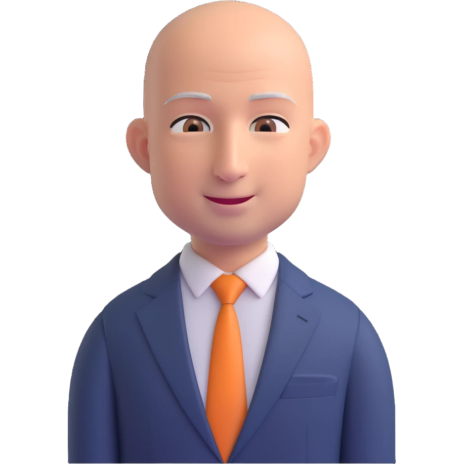 Jeff Bezos, bald, business suit, friendly face, 3D emoji style emoji