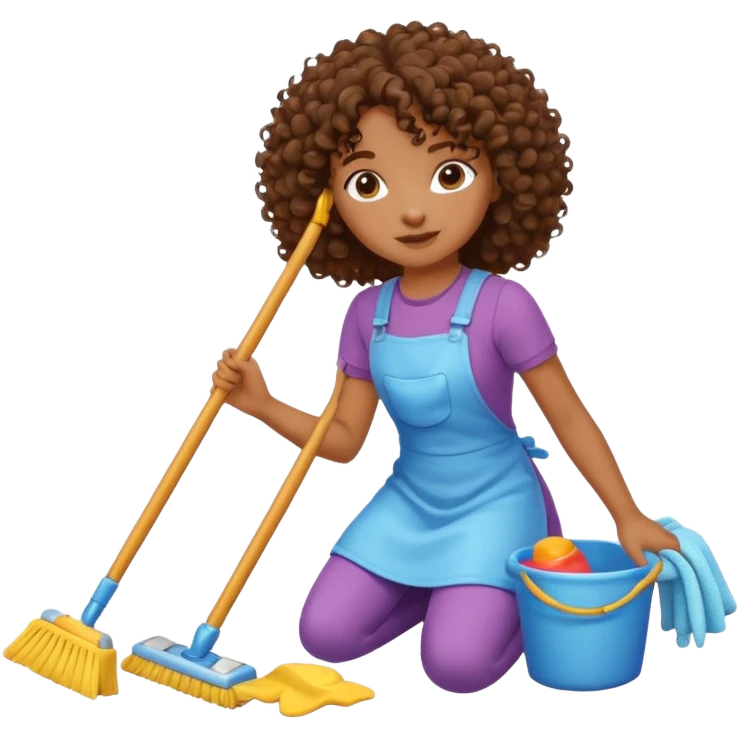 brown girl with curly hair cleaning toys from the floor emoji