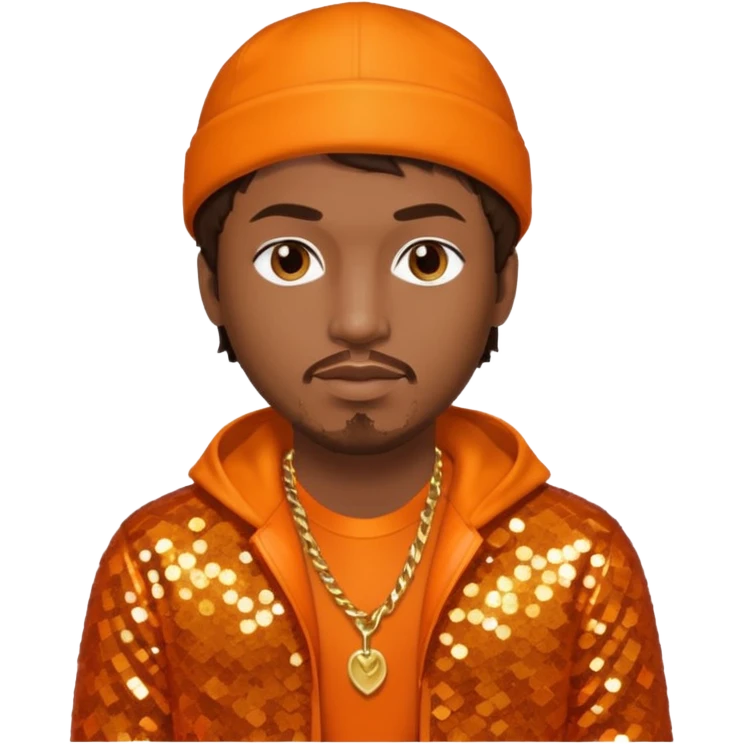 Mystikal, Rapper with dark brown hair, orange sequin outfit emoji