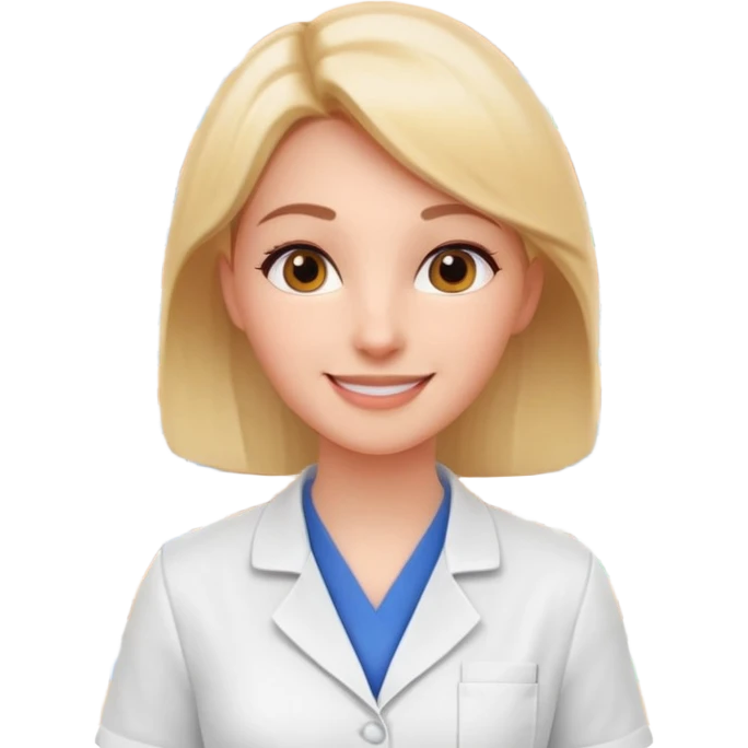 female pharmacist portrait, head and shoulders only, wearing a pharmacy apron, friendly smile, blurred medicine boxes on shelves in background, retail pharmacy vibe, 3D cartoon, mobile game icon style, no text, no watermark
 emoji