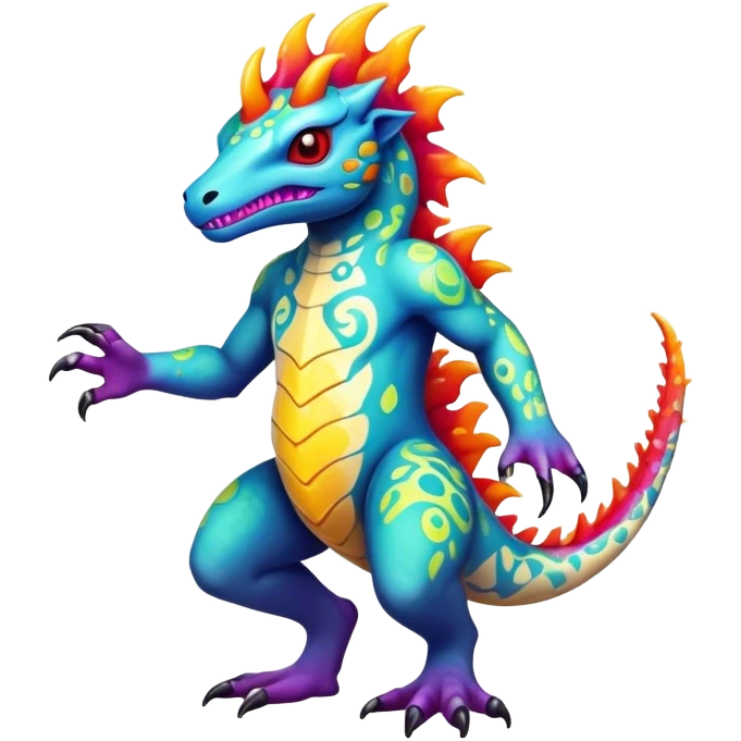 a colorful edgy vernid-fionbri-creature with splash patterns full body emoji