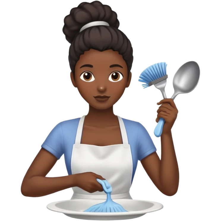 Mujer negra de cabello abro limpiando los platos emoji