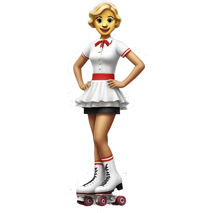 waitress on roller skates McDonald's uniform dress realistic 60's style emoji
