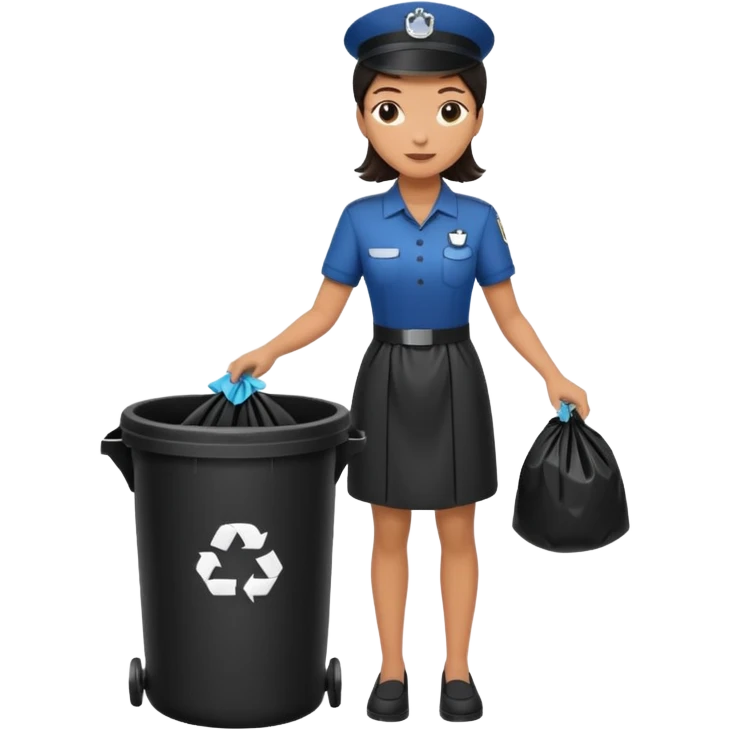 full body housekeeper putting black trash bag in the trash can emoji