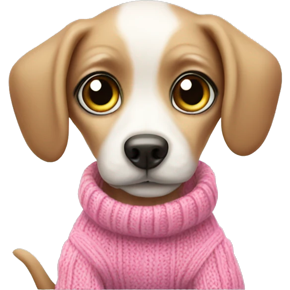 Cute big eyed baby dog wearing a pink sweater emoji