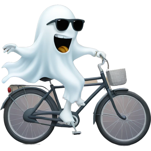 A ghost with sunglasses riding a bike emoji
