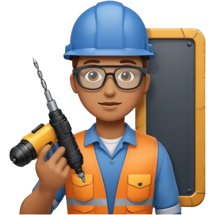 emoji of a human operator who's drilling a panel. cartoon style emoji