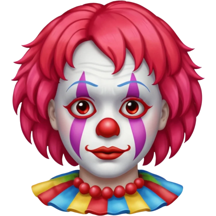 red glitter clown with the sad facial expression emoji