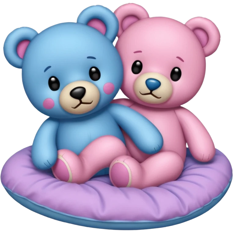 A pink and a blue teddy bear in bed  emoji