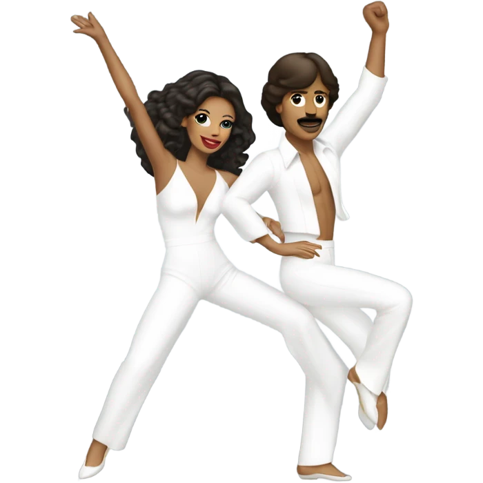 Studio 54 brunette couple dancing wearing a white jumpsuit emoji