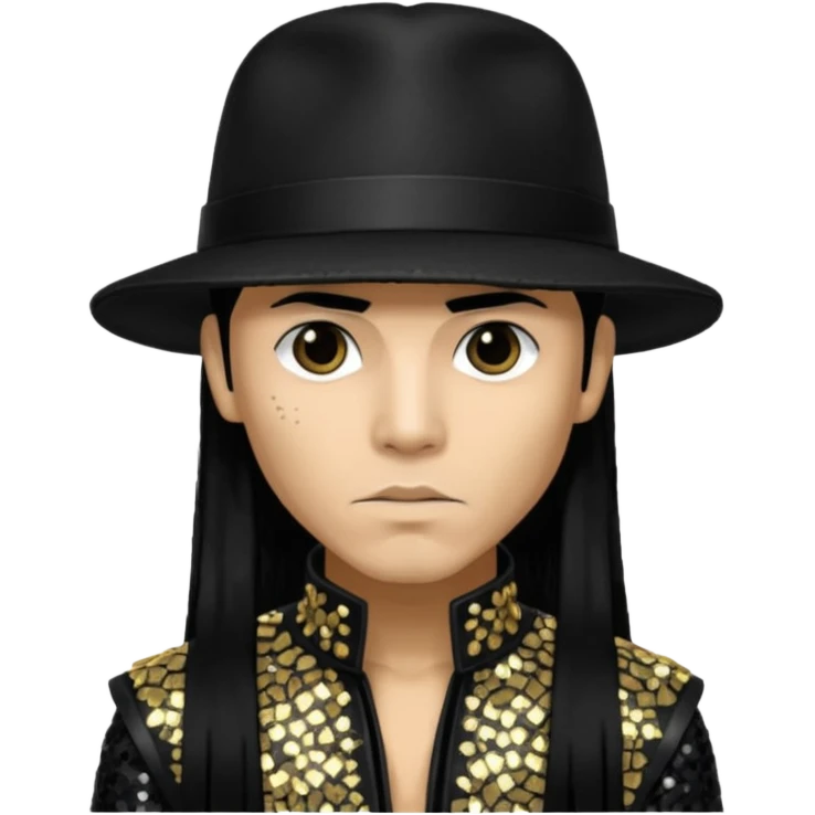 Taboo from Black Eyed Peas with long black hair, black sequin outfit  emoji
