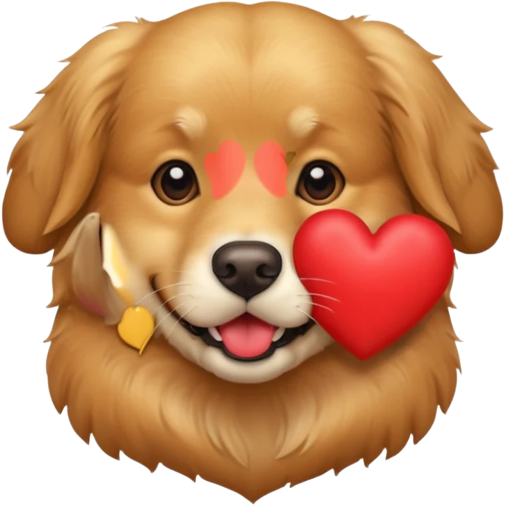 A dog holding a heart in its mouth (modelled after a Golden Retriever) emoji