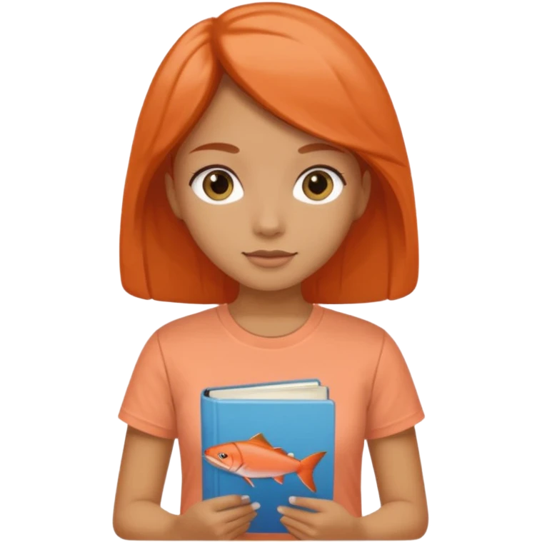 Garota com livro na mão, camiseta cor salmão  emoji