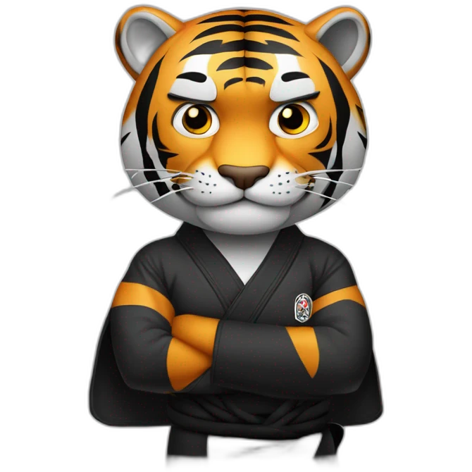 Tiger with evil face  jiu-jitsu black belt with his arms crossed emoji