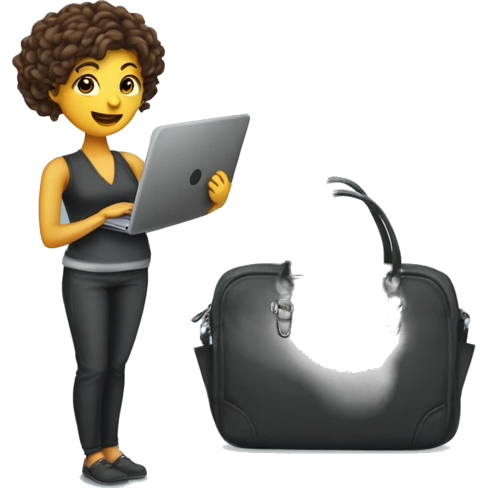 femme active dans la vie cheveux meché avec un sac d'ordinateur dans la main emoji