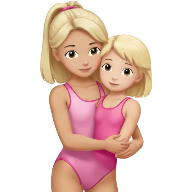 brunette trainer hugs a blonde child in a pink leotard ою в рожевому трико  emoji
